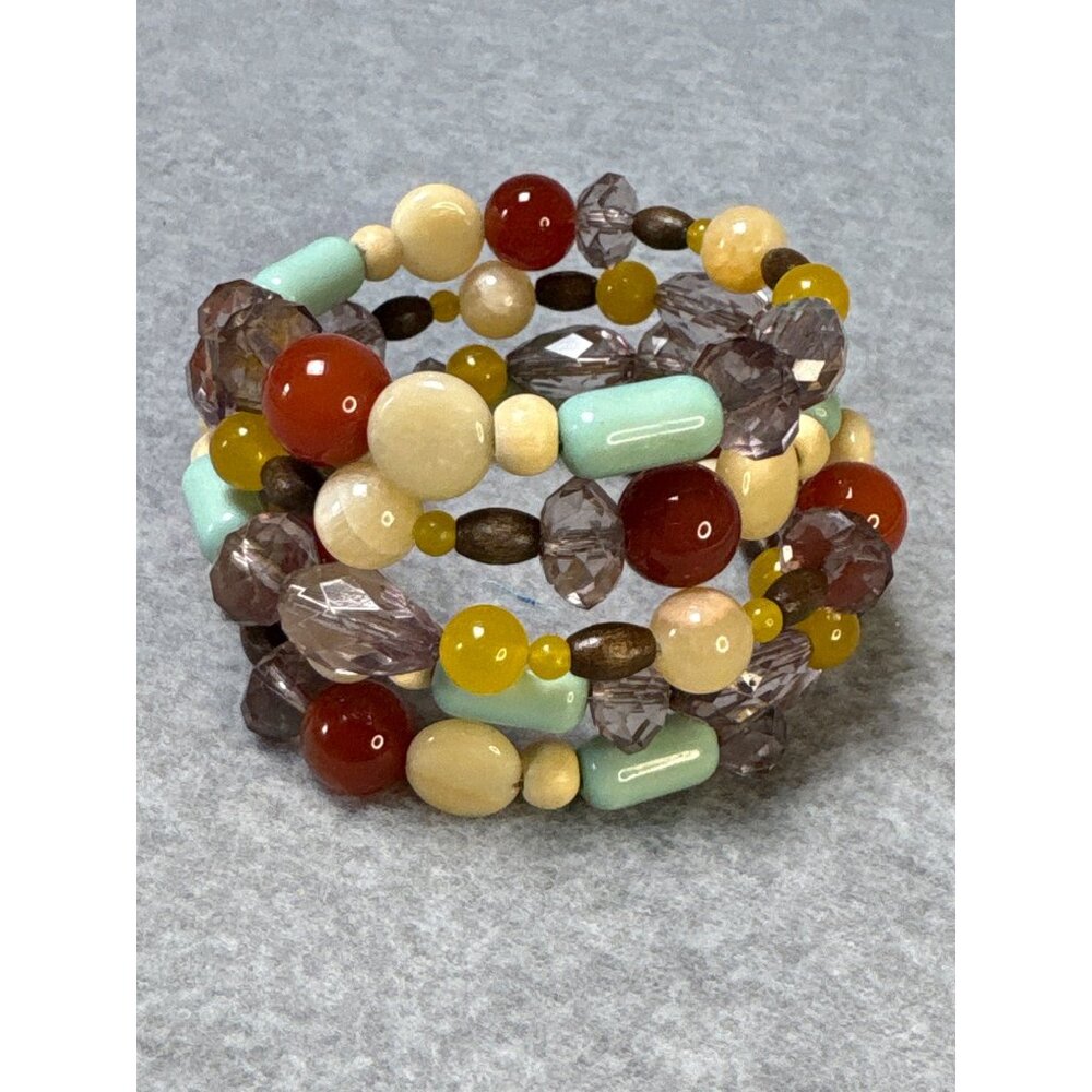 Colorful Beaded Stretch Bracelet with Multicolor Acrylic & Wood Beads